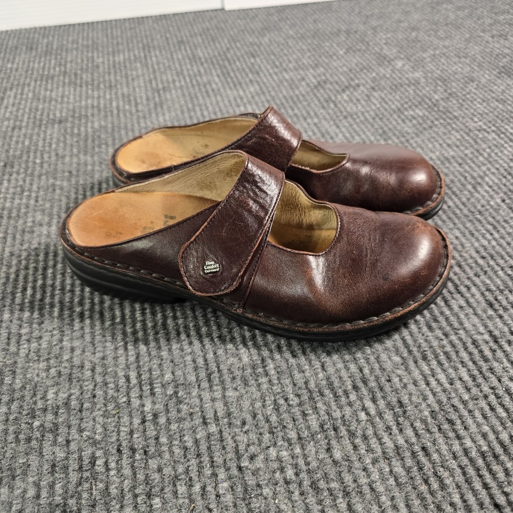 FINN COMFORT Stanford 39 8 8.5 Mary Jane Brown Leather Clogs Mules Slip-on Shoes